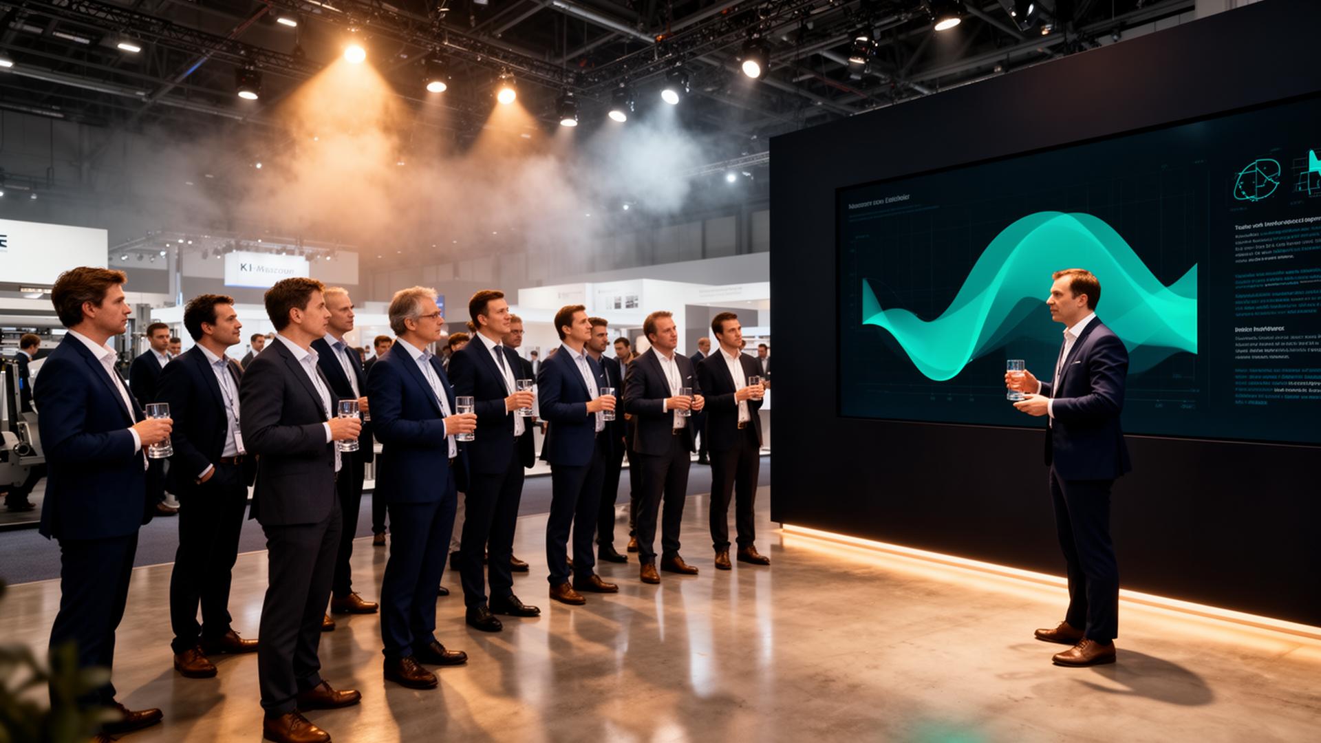 KI-Messe für Bau und Planung — Speaker präsentiert Datenvisualisierung vor einem Publikum aus Architekten und Ingenieuren