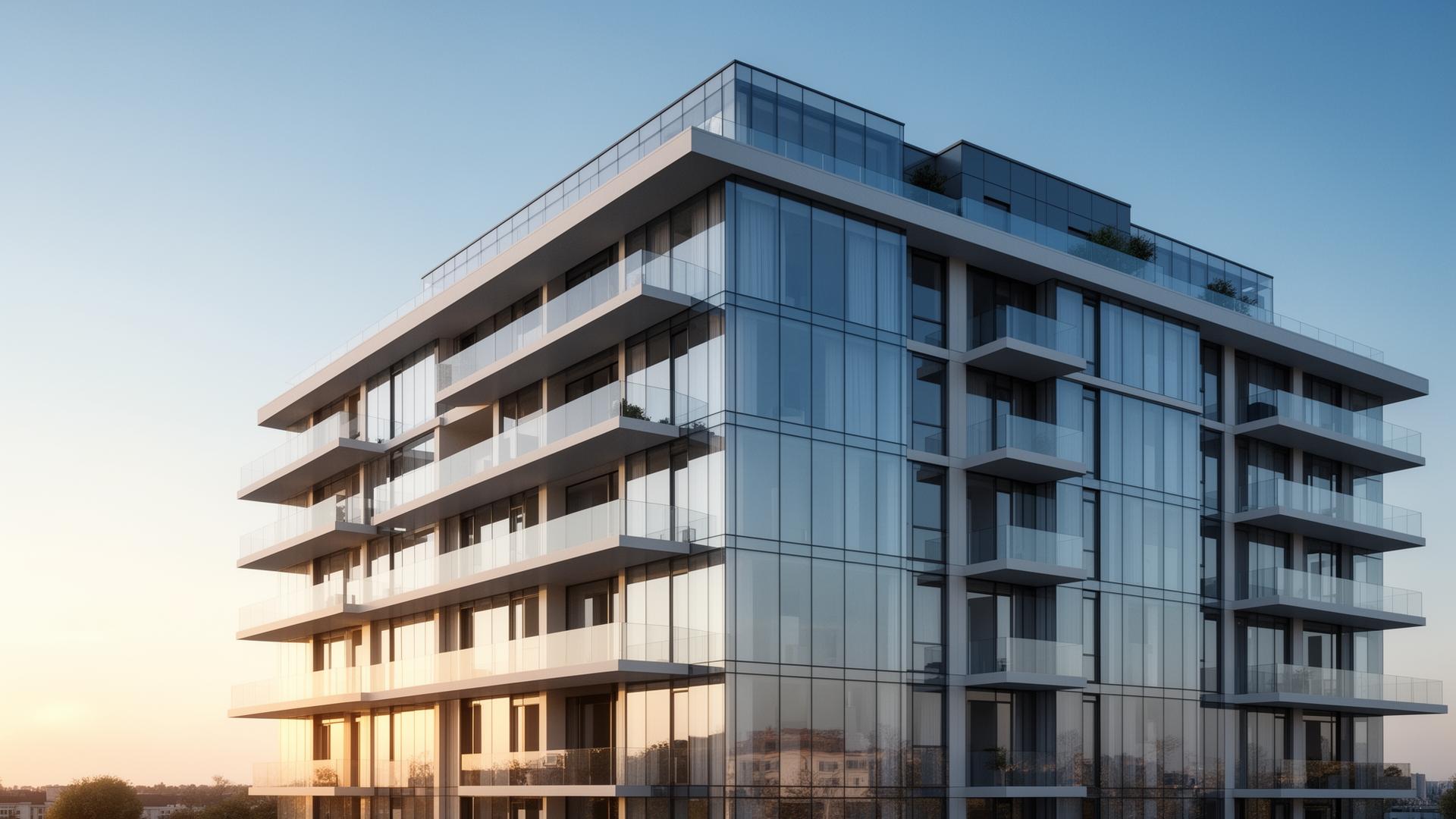 Modernes Premium-Wohngebäude mit Glasfassade im Tageslicht