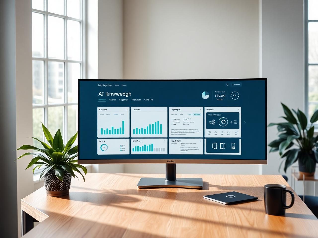 agentOS Dashboard auf Ultrawide-Monitor in modernem Büro