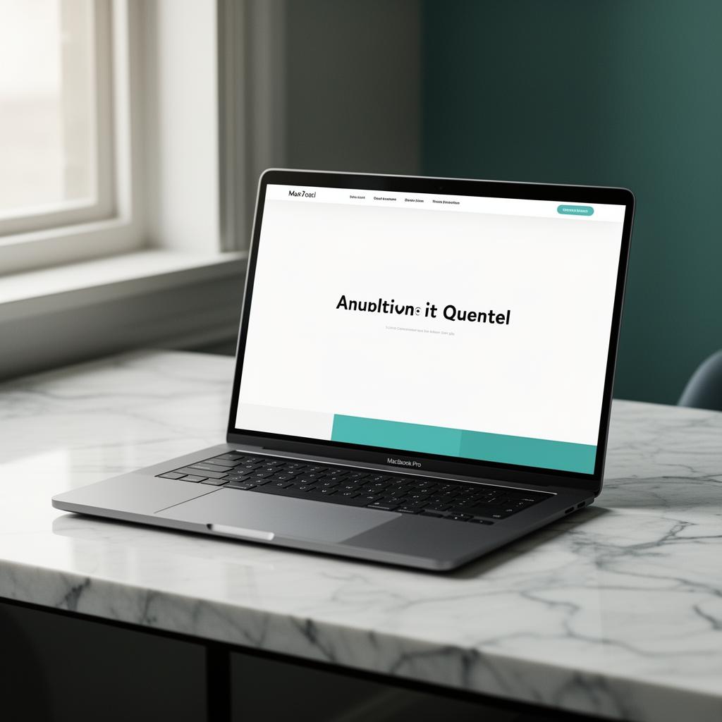 MacBook auf Marmor-Schreibtisch mit moderner Website